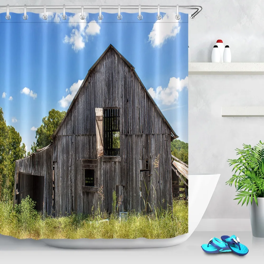 Занавеска для душа в стиле ретро деревенском водонепроницаемая шторка с защитой