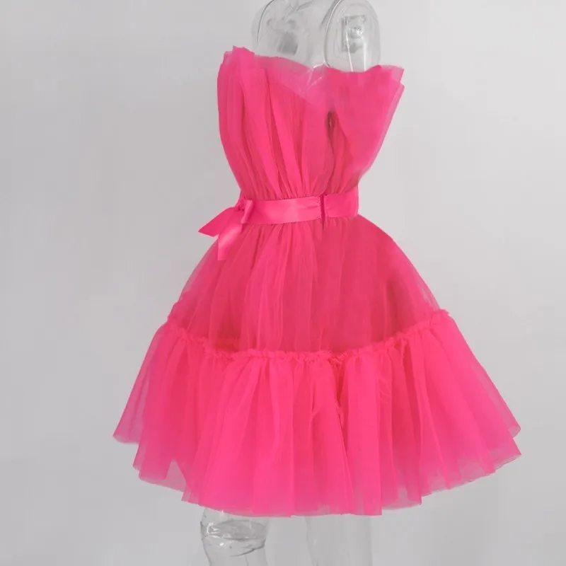 DRESSMECB без бретелек Сетчатое женское платье с открытой спиной сексуальное мини 2019