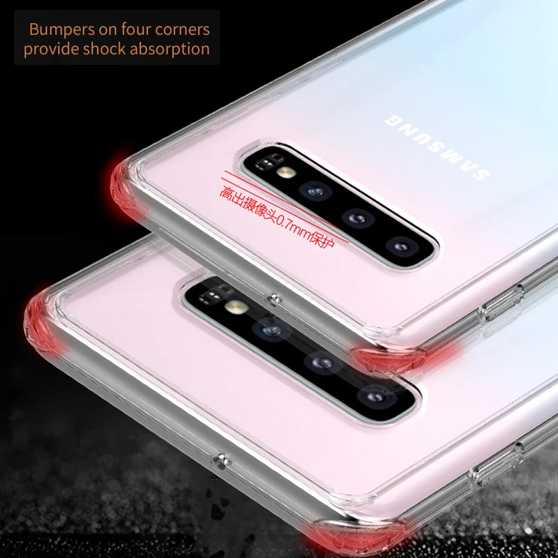 For Samsung S10 Plus Case Anti-shock Transparent Tpu Silicone Acrylic Pc Back Cover Fundas for Galaxy S10+ S10e |