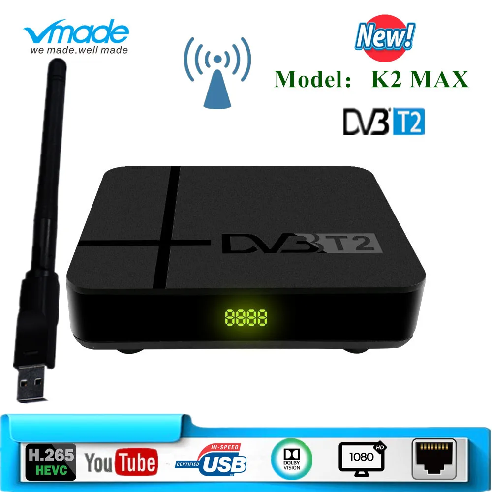 Vmade DVB T2 K2 MAX box HD 1080P эфирный приемник DVB T2 ТВ Декодер для тюнера DVB T2 H.265 с USB Wifi Поддержка dobly AC-3