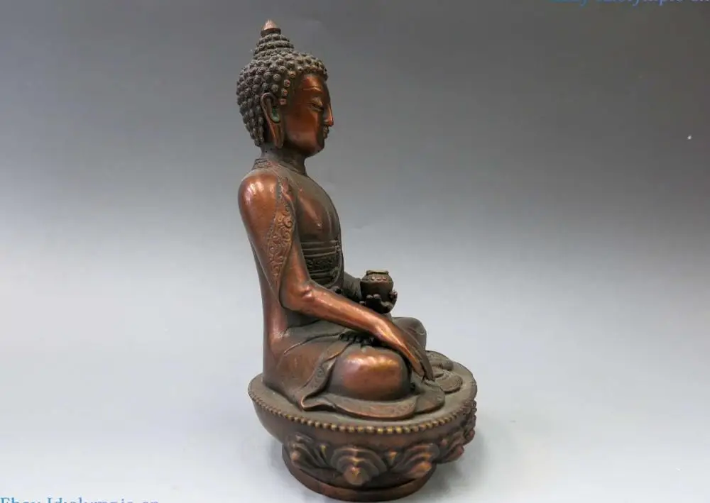 

China bronze sculpture carved fine red copper buddhism Medicine Buddha Statue