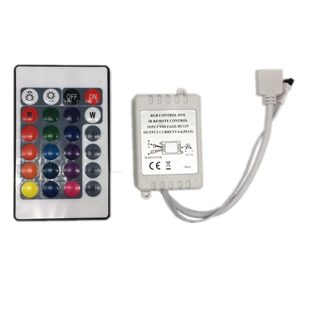 

1PCS 24 Keys Dual Connectors IR Remote RGB Controller Output DC12V 2 Ports Dimmer For 3528 5050 SMD RGB LED Strip light Control