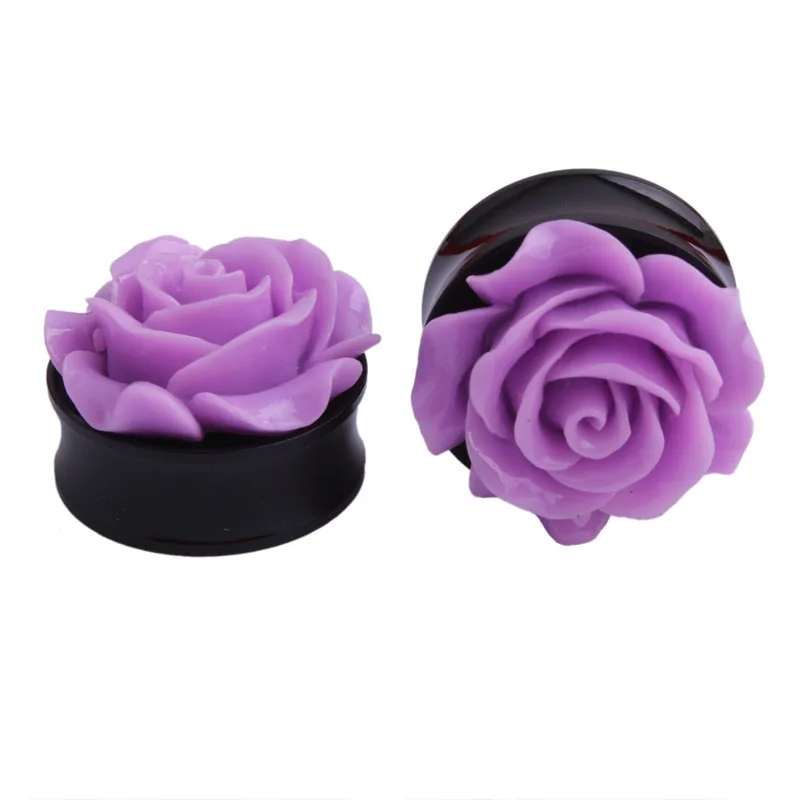 Роза из полимерной смолы фиолетового цвета акриловая заглушка для ушей в ухо