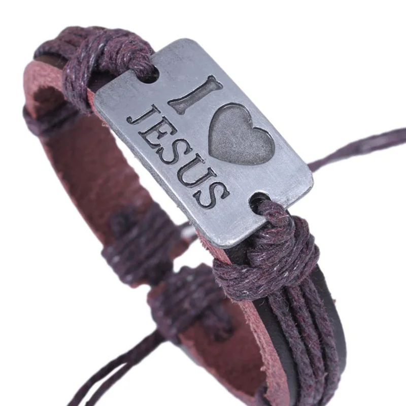 Браслеты из натуральной кожи браслеты на запястье браслет с надписью I Love Jesus Rope