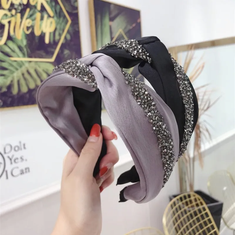 

New fashion hair accessories women's fabric diamonds wavy cross wide side headband headband scarf wild girl's hair band headwear