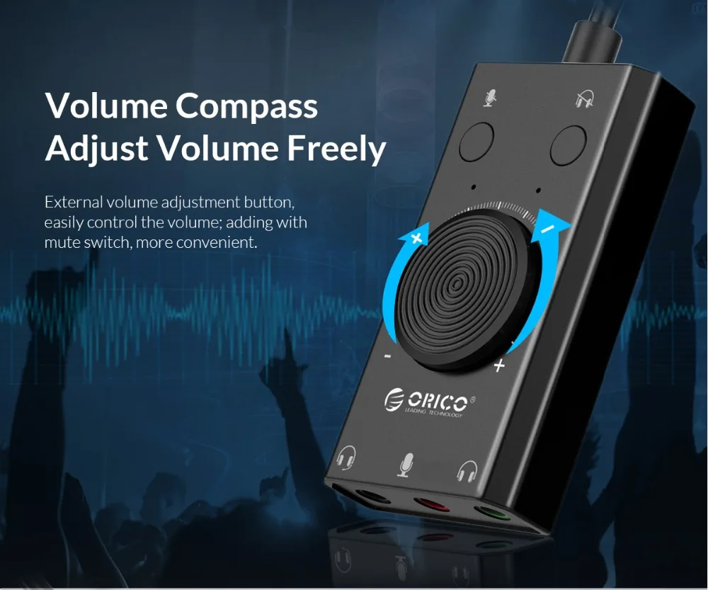 ORICO USB внешняя звуковая карта с портом гарнитуры+ 1 разъем для микрофона 3,5 мм адаптер для отключения звука Регулировка громкости