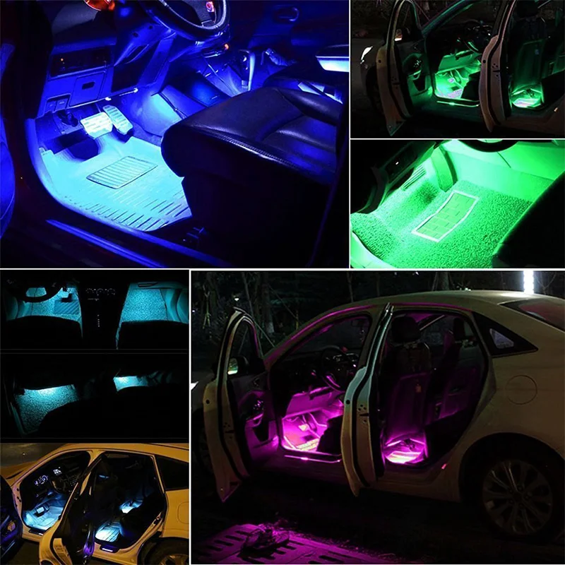 Светодиодная лента RGB для салона автомобиля разноцветная световая полоса с