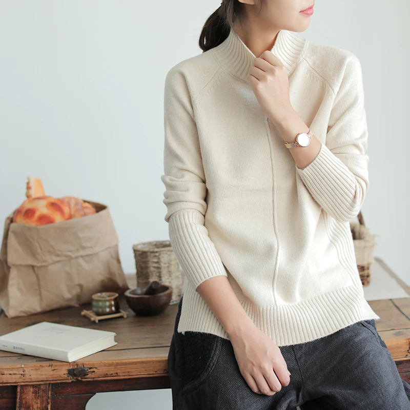 Одноцветное цвет Core Пряжа половина высокий воротник пуловер свитер mori girl 2018