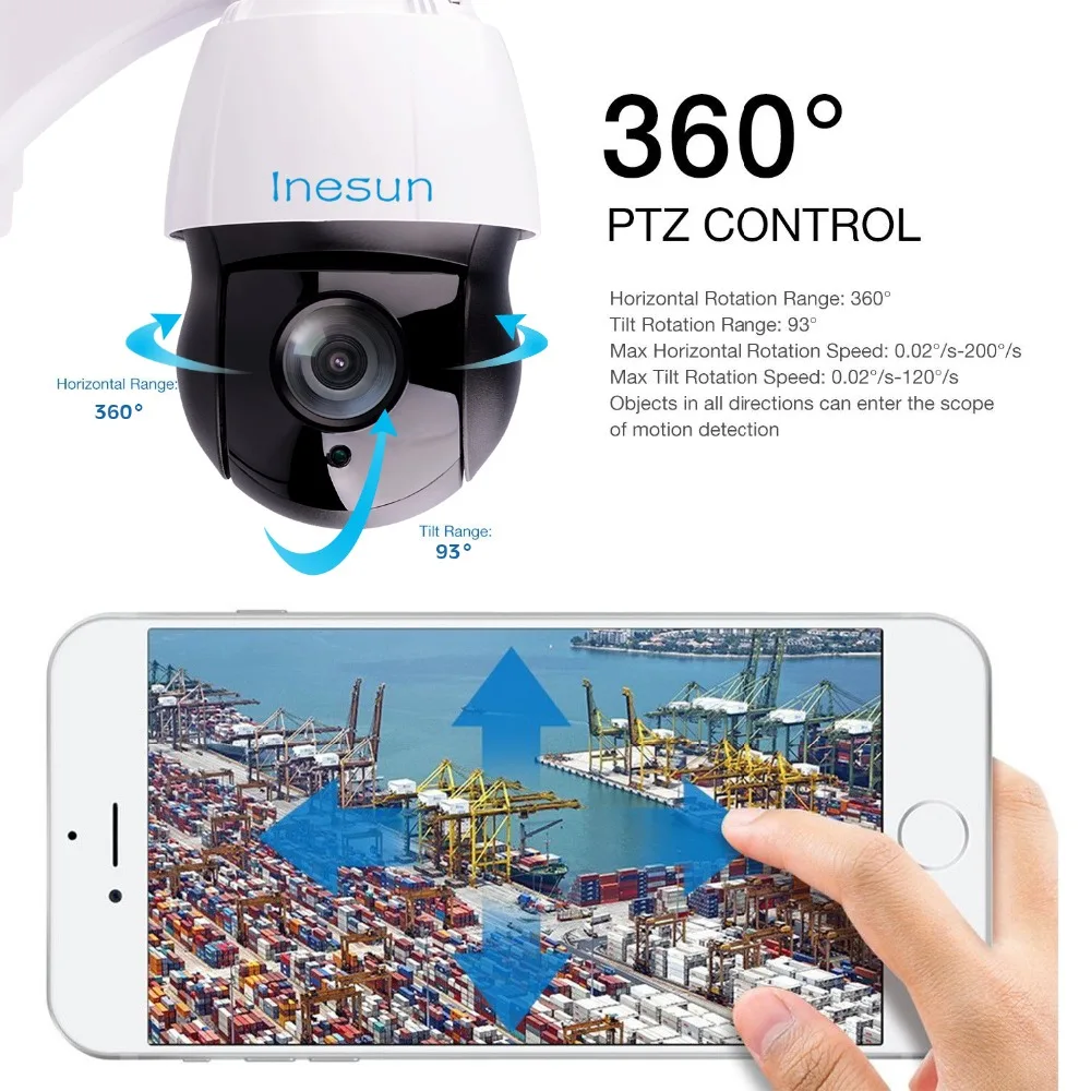 Inesun PTZ IP камера 5MP супер HD 2592x1944 панорамирование/наклон 30x оптический зум наружная