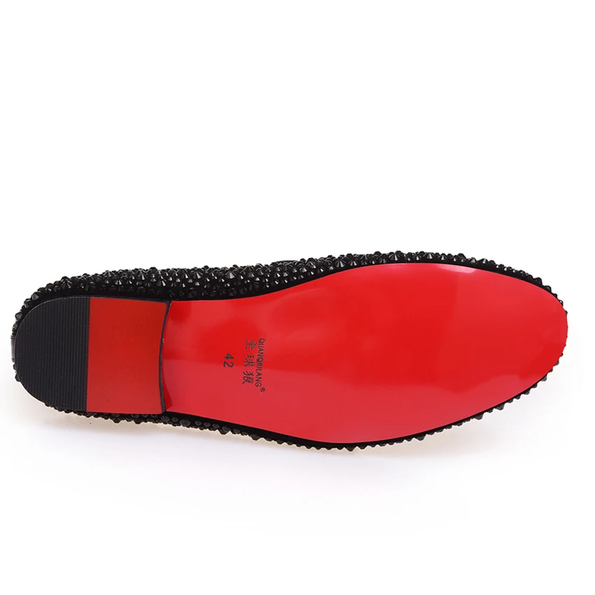 New Fashion Black crystal Handmade Genuine Leather Man Shoes Wedding and Party Loafers Men Flats size 39-47 Free shipping | Обувь