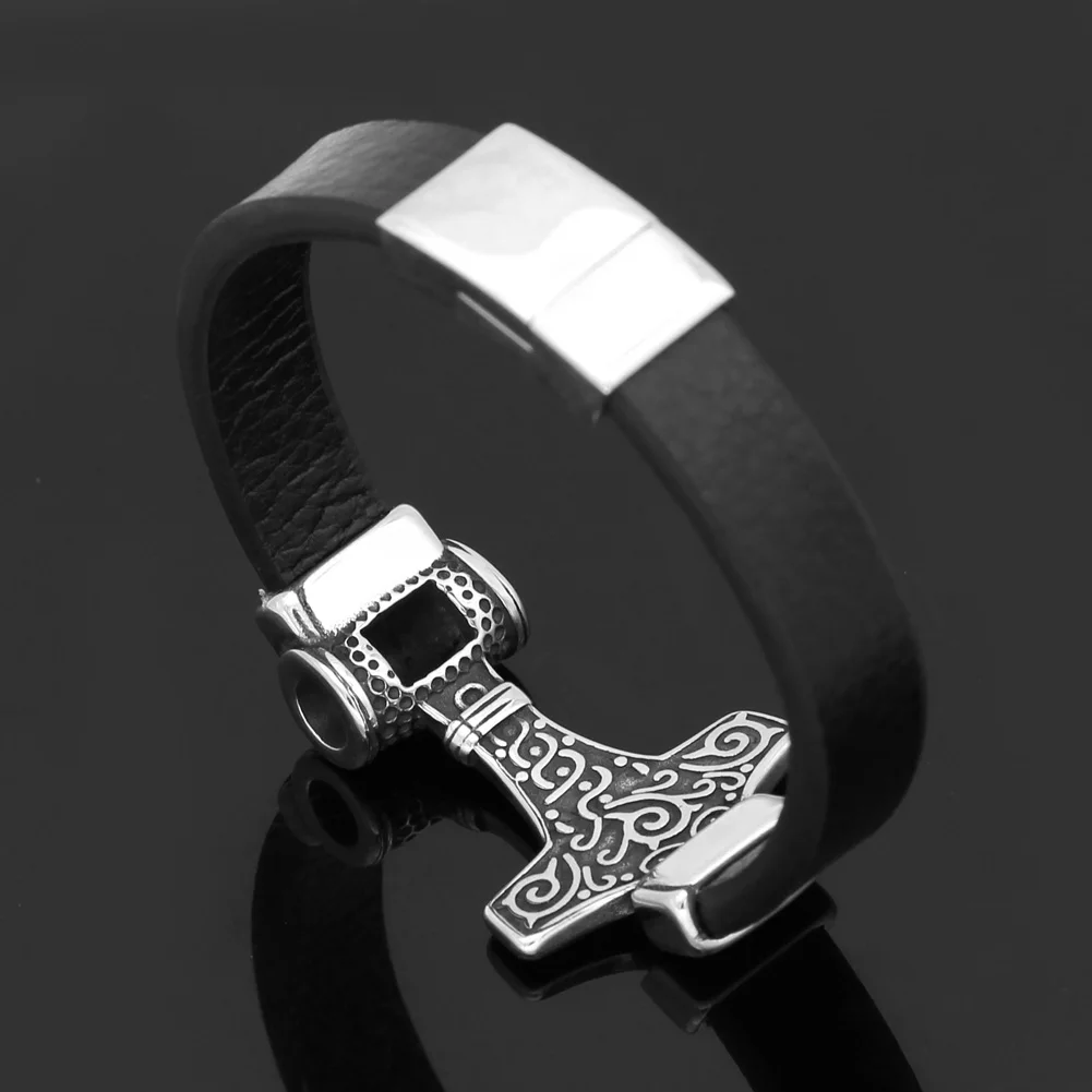Мужской скандинавский браслет викингов Тор молот MJOLNIR из натуральной кожи