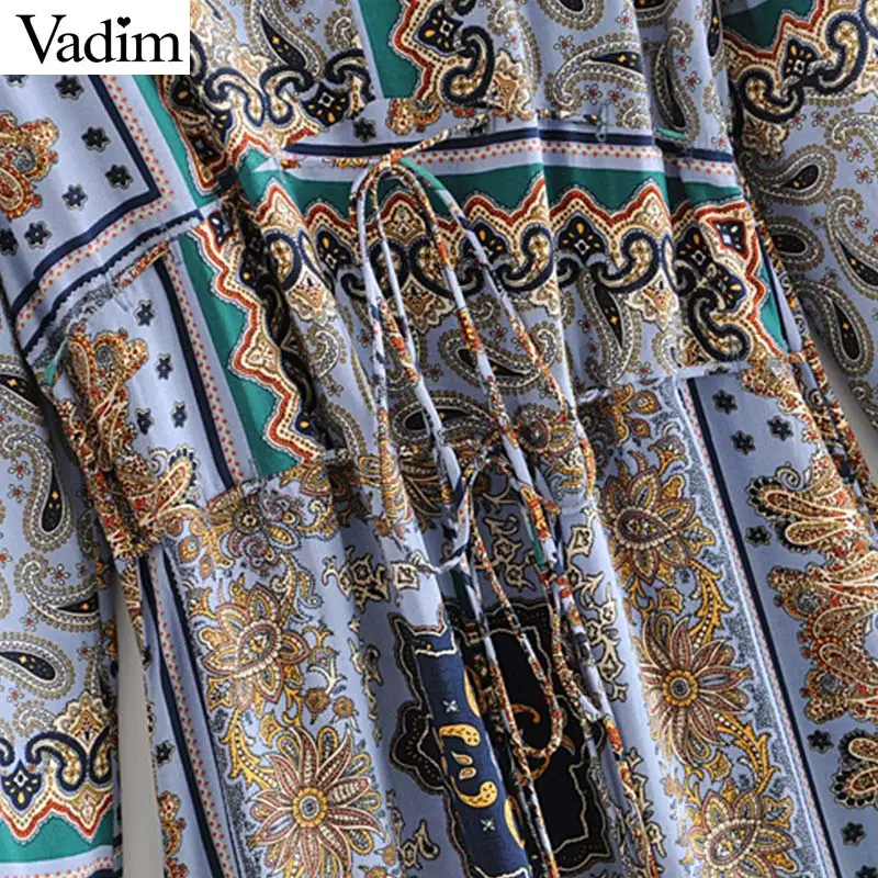 Вадим Женские винтажные печати до середины икры платье квадратный воротник