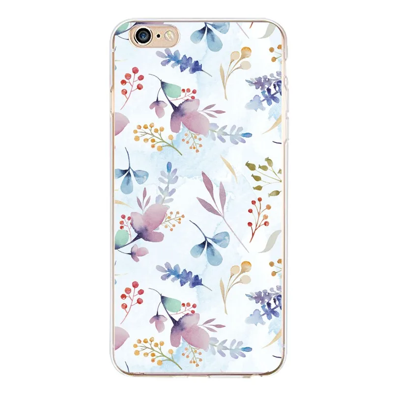 Мягкий прозрачный ТПУ чехол для iPhone 4/4S 5 5S 6 6plus 7 8plus x силиконовая крышка с флорой