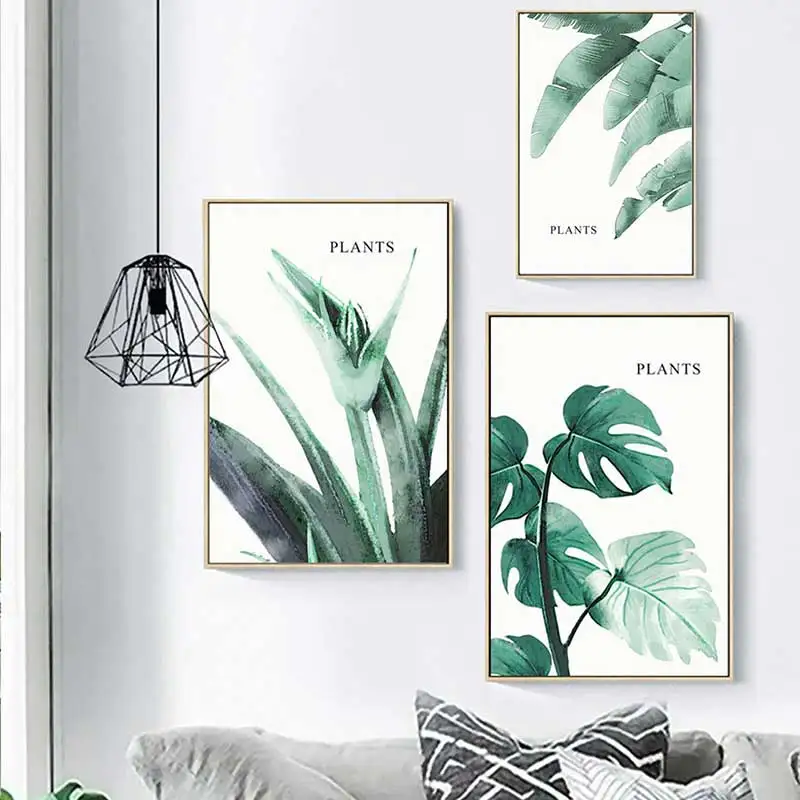 Скандинавский холст зеленый Растительный рисунок современное настенное