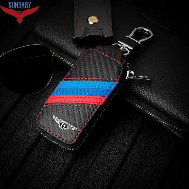 Bentley KUNBABY, высокое качество, модная, карбоновая сумка для ключей от автомобиля, брелок, чехол, держатель, кожаный кошелек для ключей, для всех автомобилей, модель автомобиля - Название цвета: Bentley
