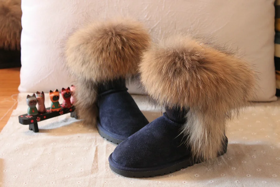 Г., зимние сапоги из натуральной кожи с натуральным мехом енота Muleshoe, зимние женские сапоги до колена