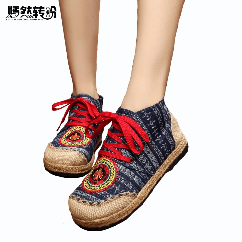 Винтажные женские льняные туфли с вышивкой Туфли в стиле старого Пекина