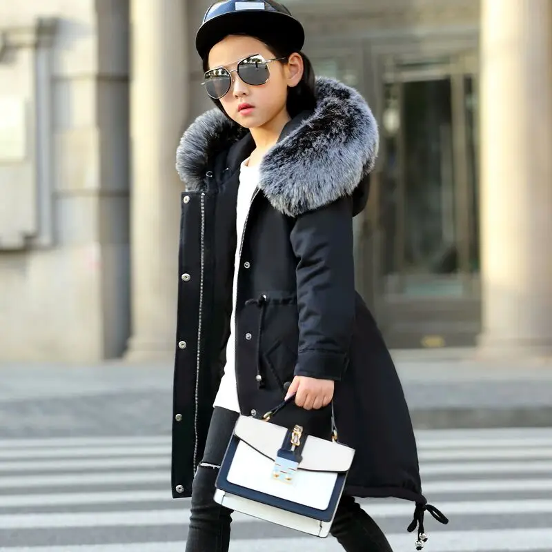 Зимняя куртка пальто для девочек 2018 модные Детская зимняя дети теплый толстый