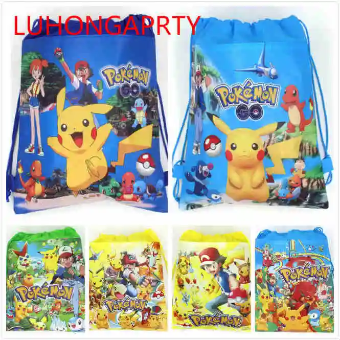 each 2pcs 12 шт. 34*27 см Pokemon Go Нетканая сумка тканевый рюкзак на шнурке, школьный рюкзак подарочные сумки - Цвет: each 2pcs