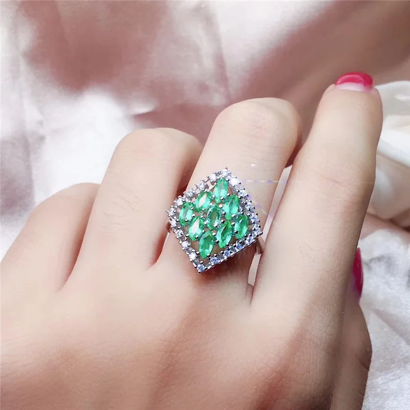 

Natural Emerald Rings for Women Anniversary Party Gifts More Genuine gemstons CZ Fine jewelry Custom 925 Sterling Silver #644