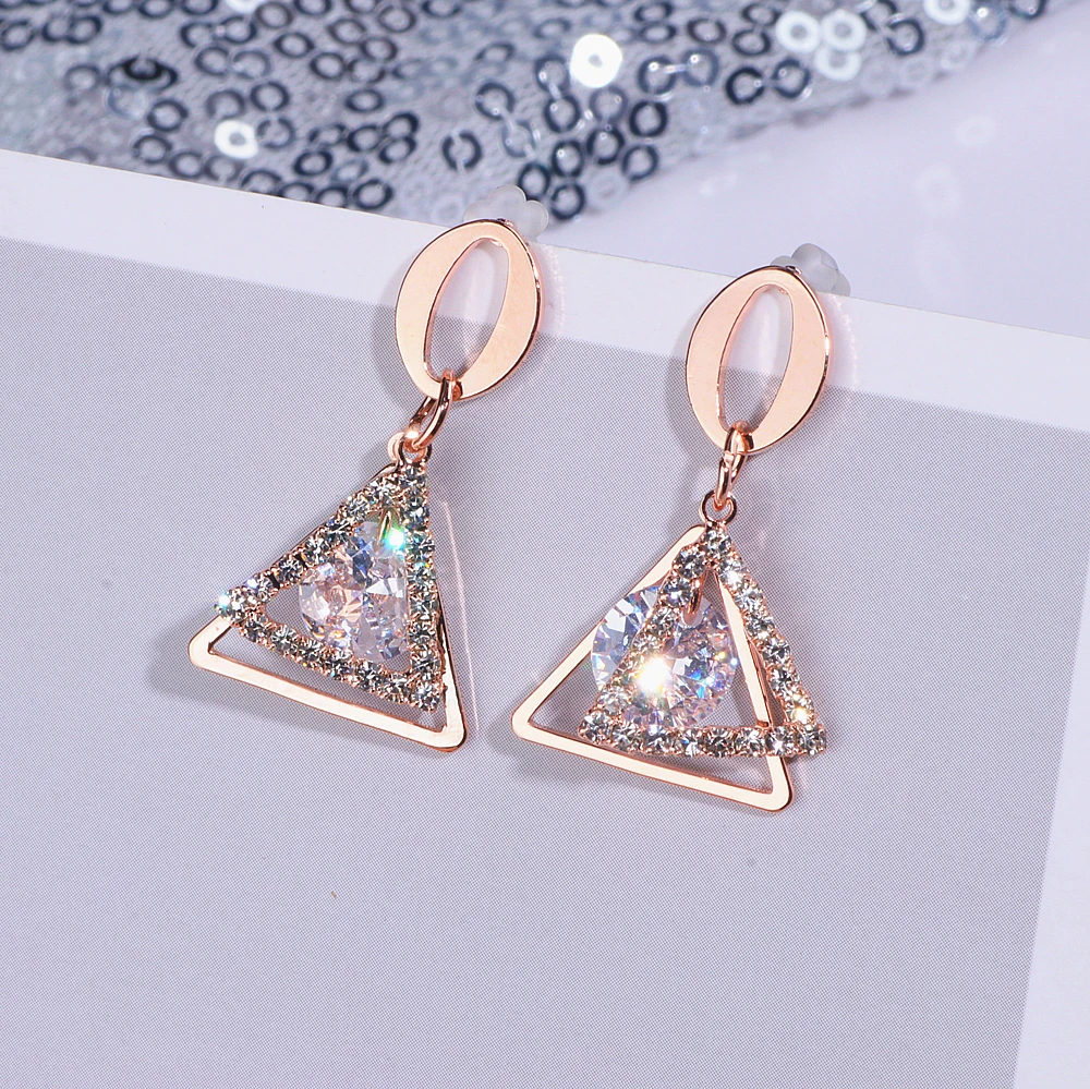 2019 Новые Элегантные треугольные серьги с кристаллами цвета розового золота