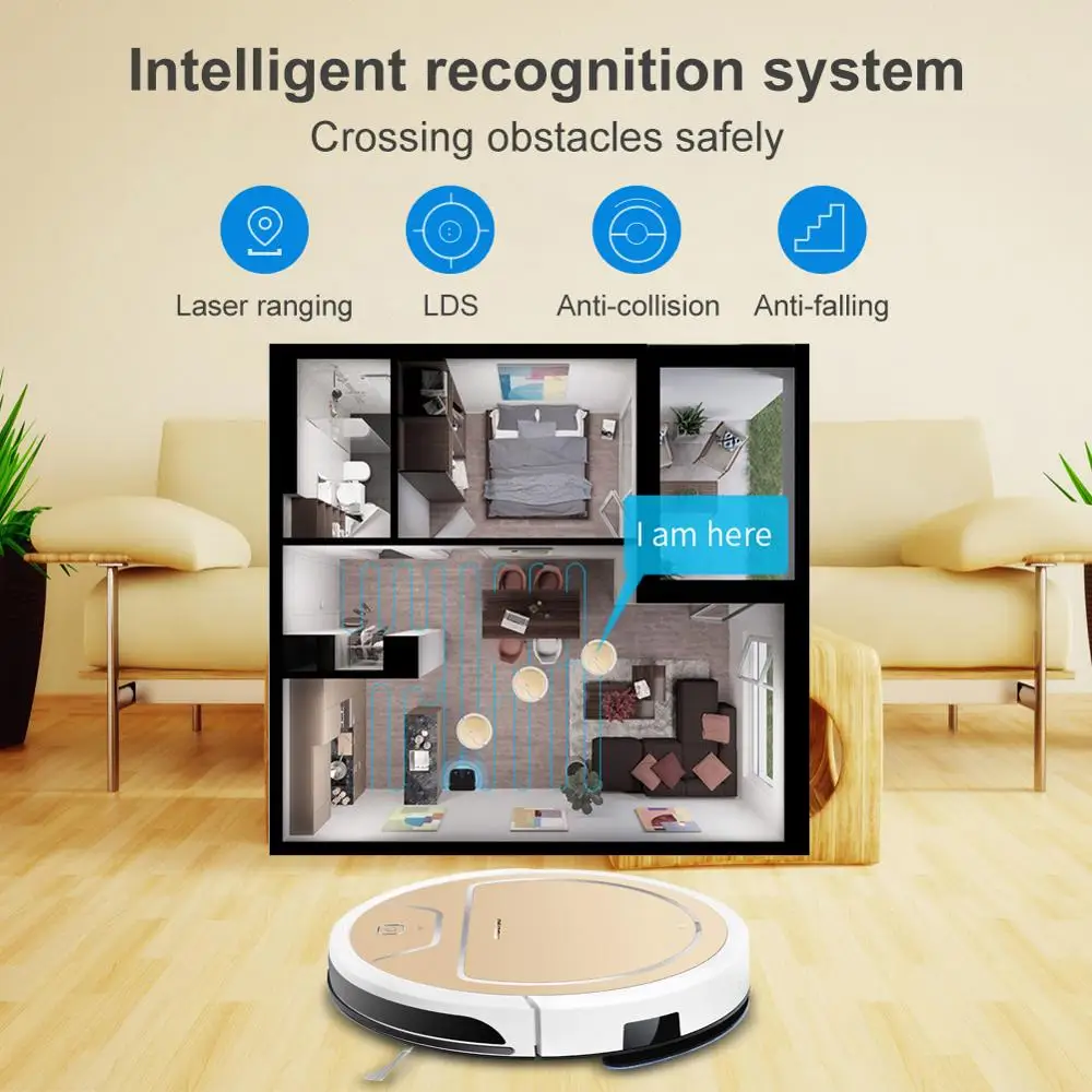 Робот-пылесос электронный резервуар для воды 2000Pa suctionIntelligent навигационное приложение управления сухой и влажной