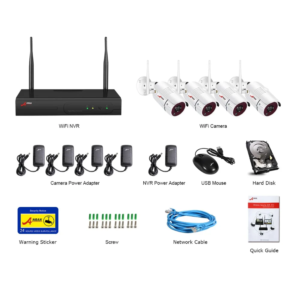 Система видеонаблюдения ANRAN 8 каналов 4 канала Full HD 1920P NVR 5 МП H.265 наружная 36