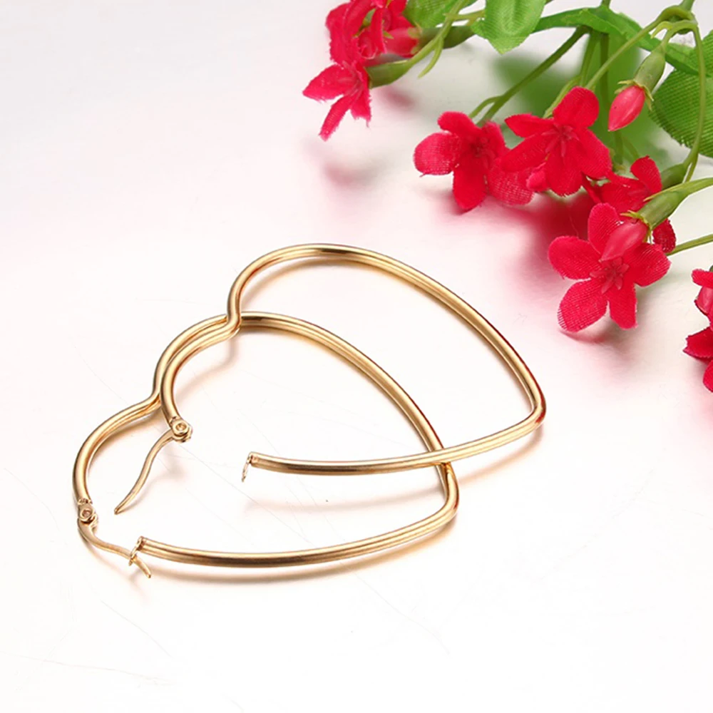 JHSL Brand Fashion Jewelry Cute Young Lady Women Big Heart Shape Hoop Earrings Gold Color Cocktail Party Gift