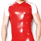 Новинка 100%, резиновая латексная рубашка, красно-белая, мужская мода, топ размер XXS-XXL