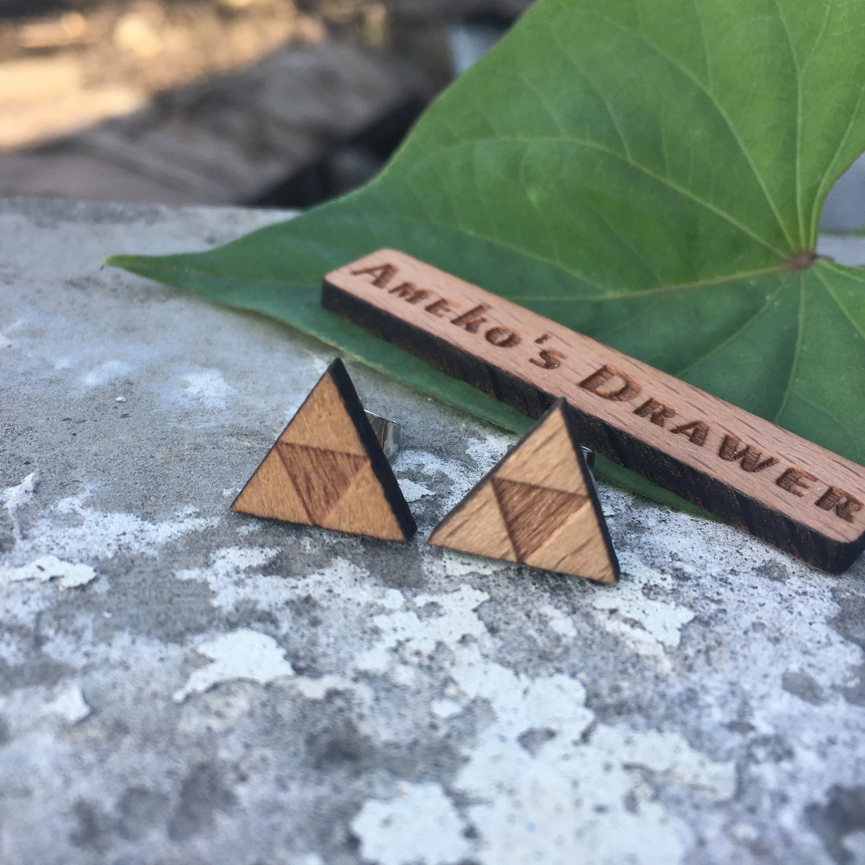 Деревянные серьги гвоздики в форме треугольника 1 пара|triangle earrings|triangle studwooden earring