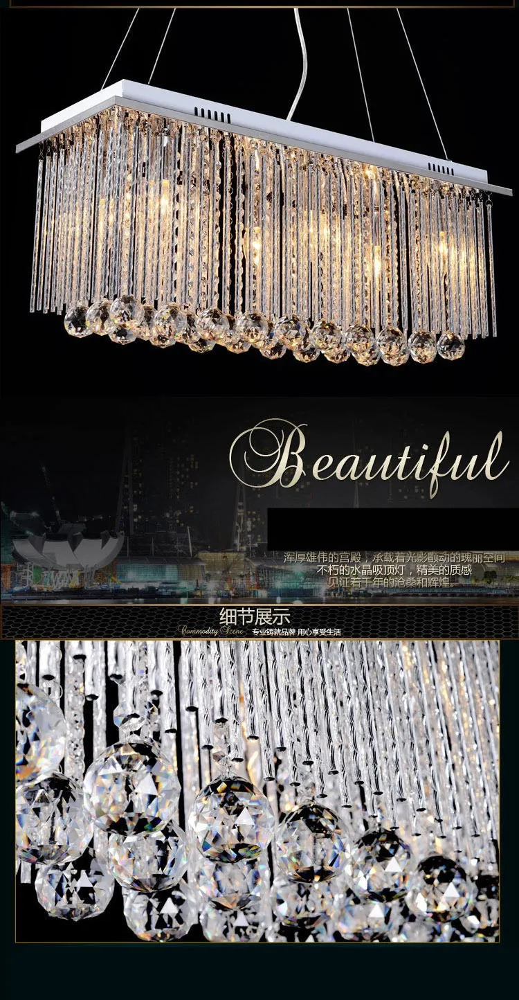 Роскошная прямоугольная хрустальная подвессветильник люстра потолочная лампа