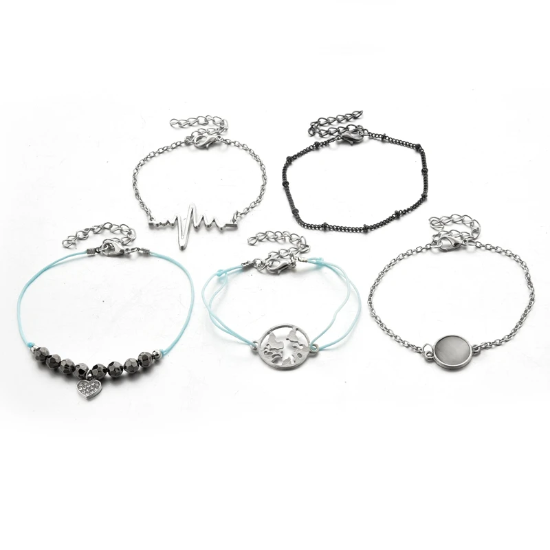 5 шт./комплект женские серебряные браслеты-манжеты и обручи |