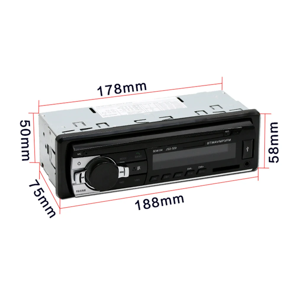 Jsd-520 12 в Bluetooth Стерео FM радио MP3 аудио плеер 5 в зарядное устройство USB SD AUX Автоэлектроника сабвуфер 1 DIN Авторадио