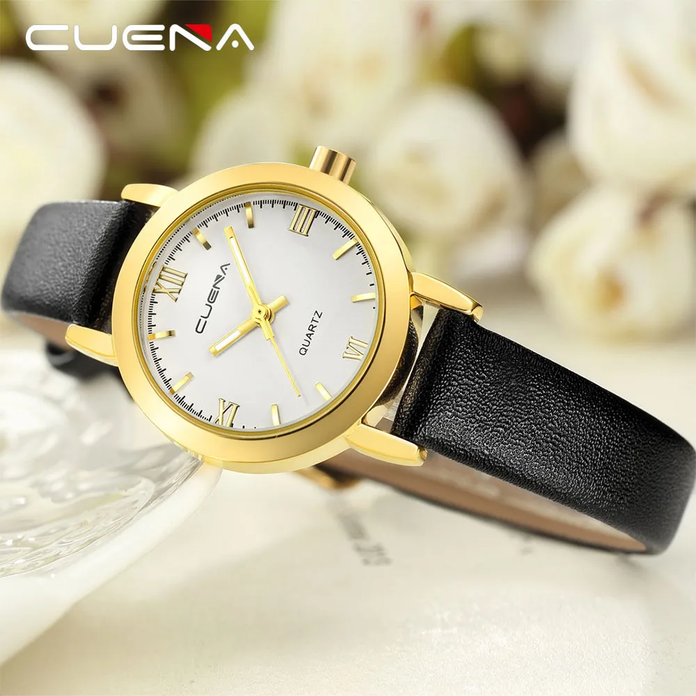 Женские наручные часы CUENA кварцевые кожаные высокого качества женские