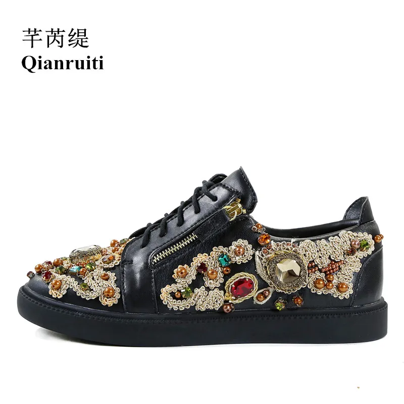 Мужская Вулканизированная обувь с вышивкой из страз низкие кроссовки на плоской