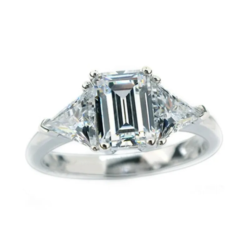 

Solid 14K Ring 3CT Emerald Cut Engagement Diamond Ring for Women AU585 White Gold Ring