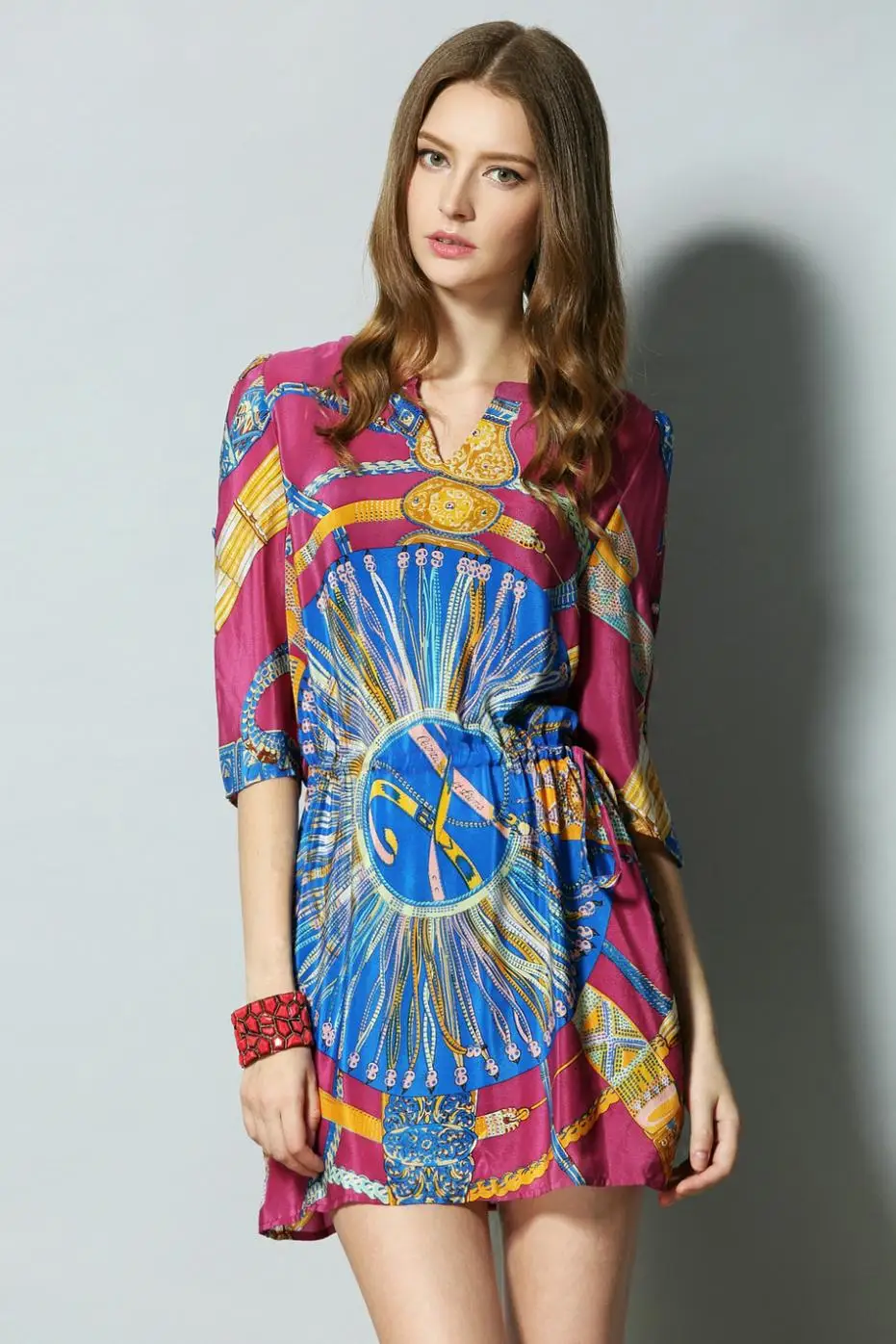 FREE SHIPPING Exclusive fashion hot sale!new 2014 women summer Color matching silk dress noble generous | Женская одежда