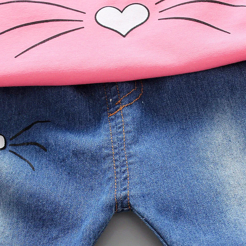 2019 г. Модная хлопковая футболка с короткими рукавами для малышей + джинсовые