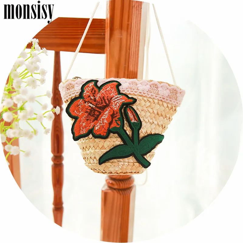 Monsisy Детская Сумка Соломенная девушка сумка через плечо из ротанга Лето богемное