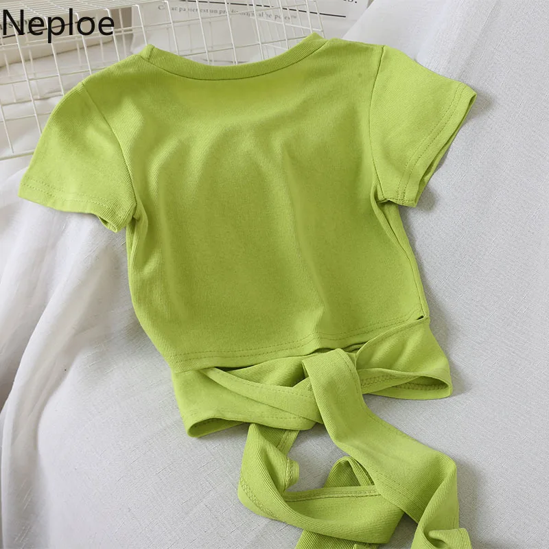 Neploe Bowknot женские футболки лето 2019 новые с круглым вырезом и коротким рукавом