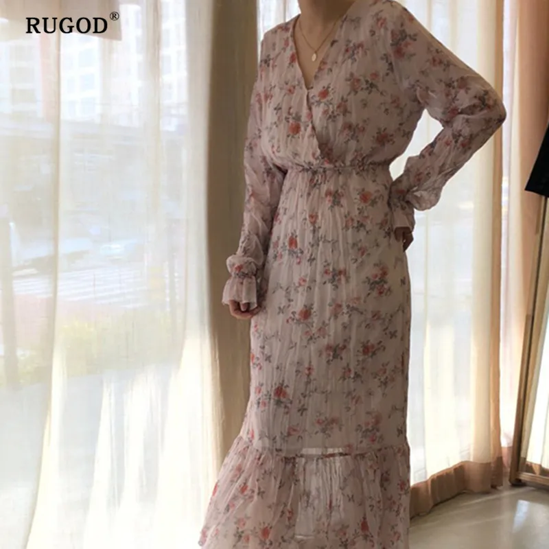 RUGOD/новая одежда платье с цветочным рисунком летняя блузка для женщин v-образный