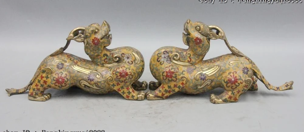 Китайская королевская Бронза Медь cloisonne эмаль Foo собака статуэтка единорога