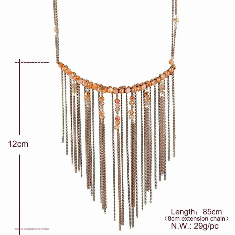 Ожерелье женское в богемном стиле с подвеской-кисточкой золотого цвета SNE160254 |