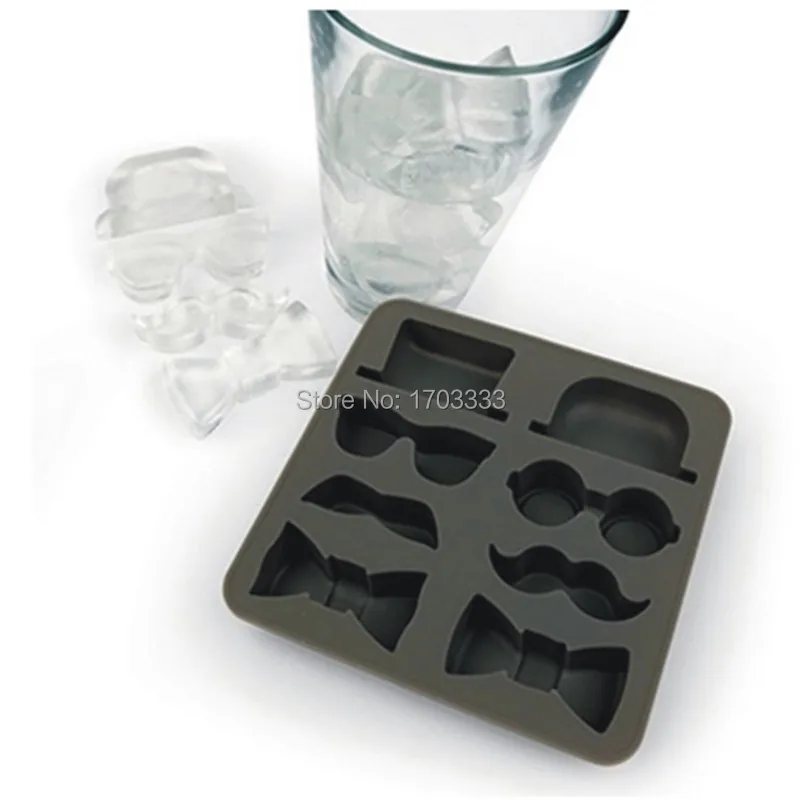 

100pcs/lot The Gentleman Ice Cube Tray Hat Glasses Beard Bow Tie Silicone Mold Drink Mould