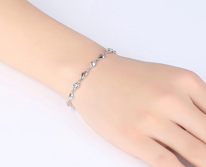 Женский серебряный браслет в форме сердца с кристаллами Diomand с элементом Swarovski ювелирные изделия для невесты Шарм кубический циркон прозрачные браслеты CZ подарок