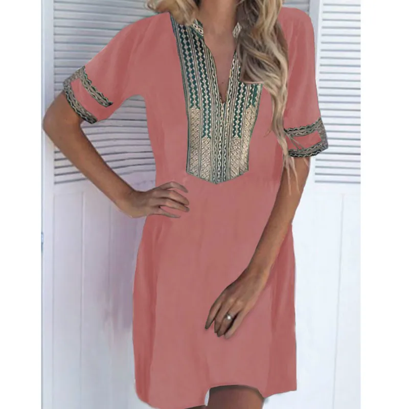 Женское летнее платье с принтом Пляжное льняное мини в стиле бохо треугольным