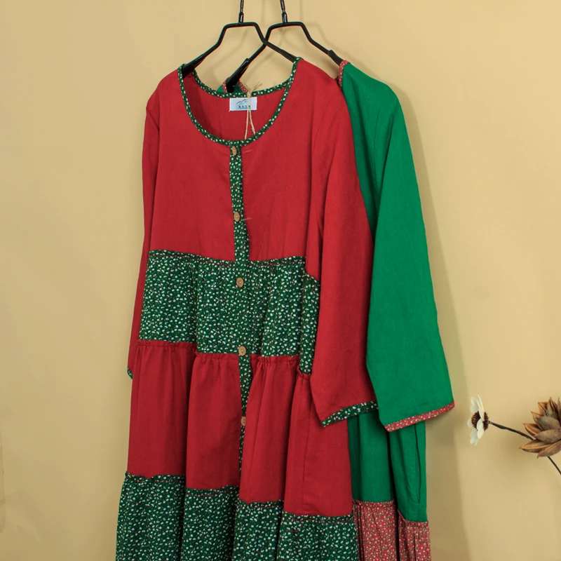 

Hisenky Let's Wander Dresses Cotton Linen Patchwork Mori Girl Spring Autumn Dress Overall Dresses Female Vestidos Femininos