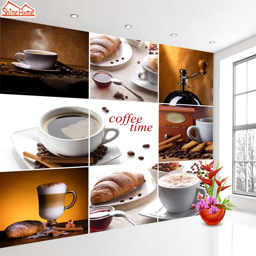 

ShineHome-Coffee Cup Roasted 3d Wallpaper Wallpapers Photo Walls Murals for 3 d Living Room Cafe Shop Bar Hou Roll Wall Paper