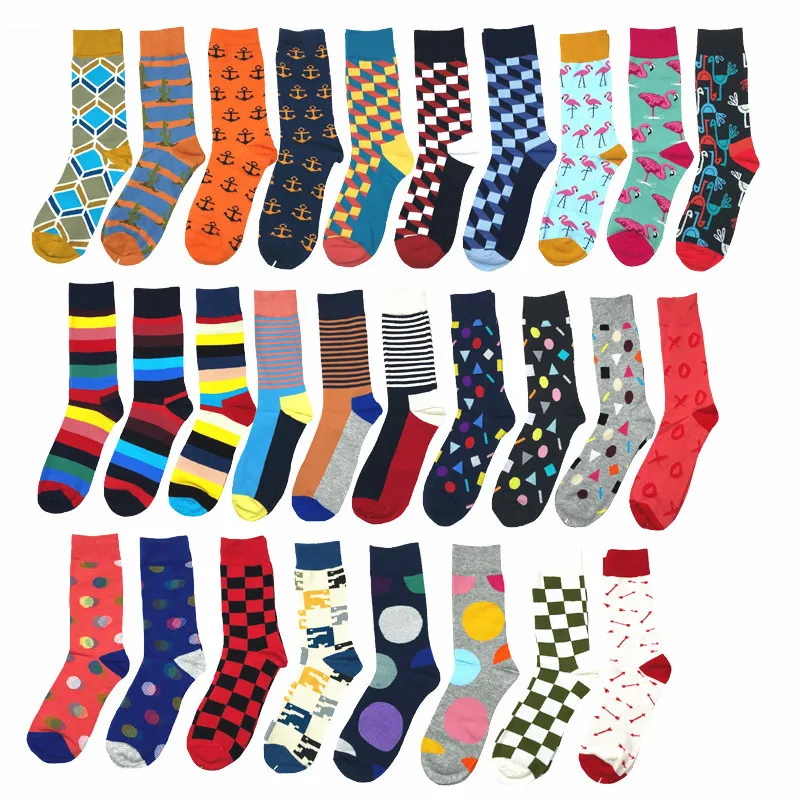 

Fashion new 1 pair cartoon geometric novelty Mens funny socks Women Sock combed cotton Men's big size crew socks Men's big size