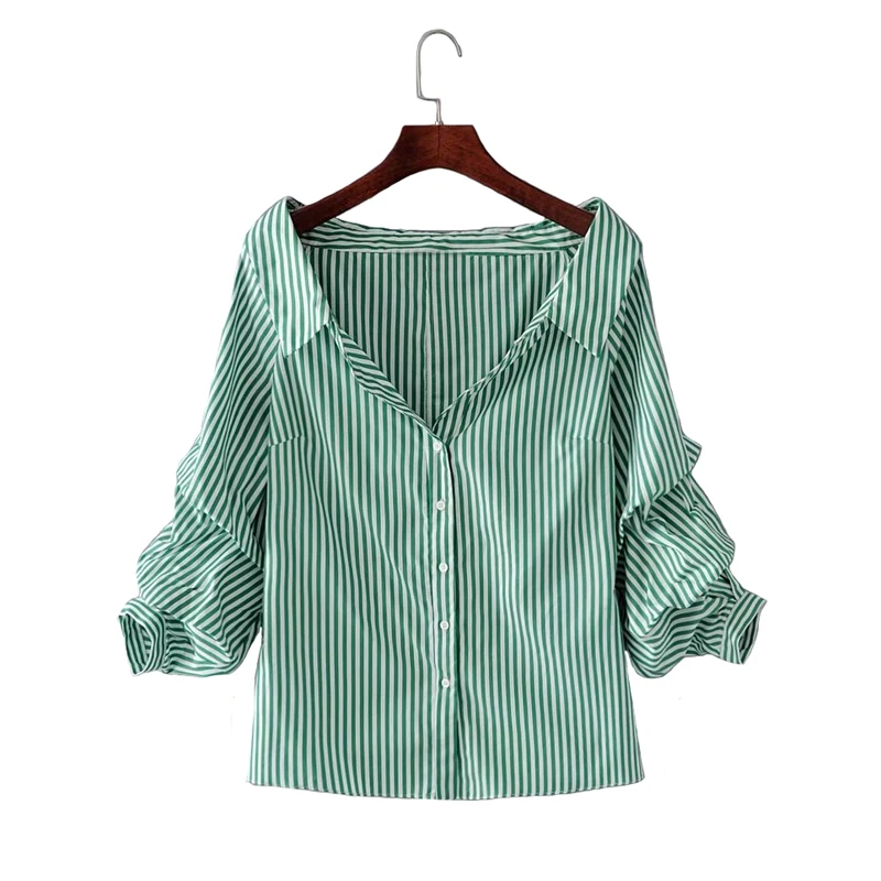 2018 элегантная полосатая блузка рубашка женская с длинным рукавом сексуальные